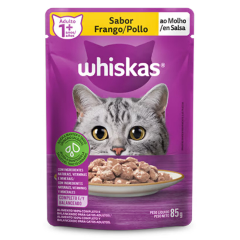 Kit 20 Sachê Whiskas para Gatos Adultos Frango ao Molho 85gr Kit 20 Sachê Whiskas para Gatos Adultos Frango ao Molho 85gr
