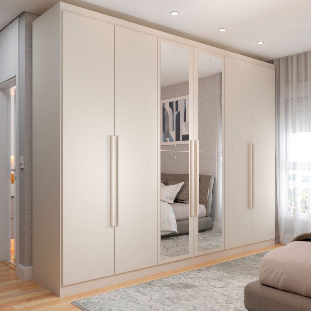 Guarda-Roupa Casal Madalena 6 Portas 4 Gavetas 100% Mdf com Espelho Off White – Panorama Móveis Guarda-Roupa Casal Madalena 6 Portas 4 Gavetas 100% Mdf com Espelho Off White – Panorama Móveis