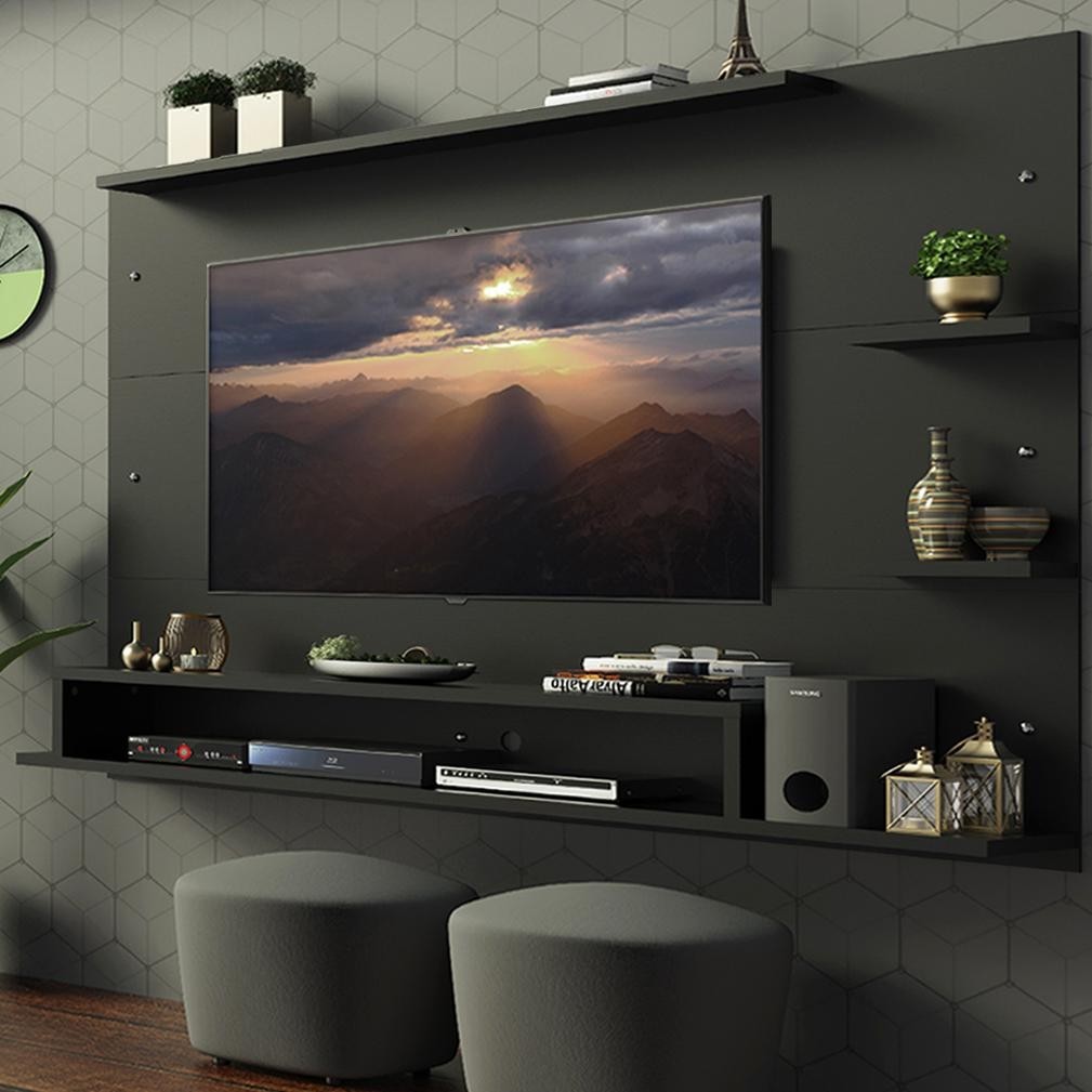 Painel para TV até 60 Polegadas Madesa Alfa com Prateleiras e Nichos – Preto