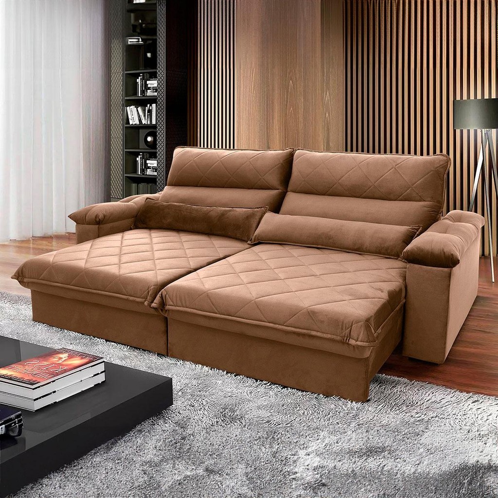 Sofá Retrátil Reclinável Grécia 3,00m Suede Velut Bege Molas no Assento – King House Sofá Retrátil Reclinável Grécia 3,00m Suede Velut Bege Molas no Assento – King House