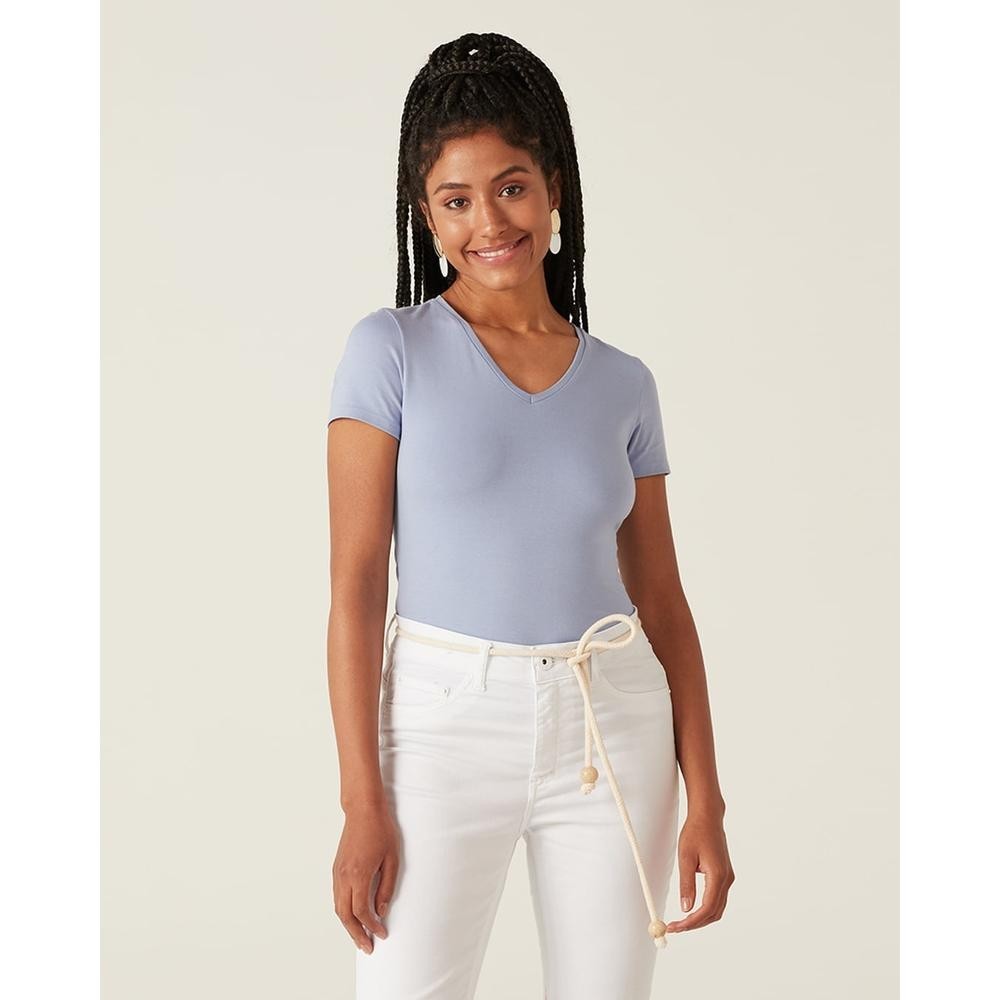Blusa Básica Feminina Decote V Em Cotton Light Blusa Básica Feminina Decote V Em Cotton Light