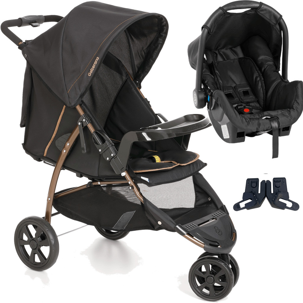 Carrinho de Bebe com Bebe Conforto Galzerano Cross Preto Cobre Carrinho de Bebe com Bebe Conforto Galzerano Cross Preto Cobre