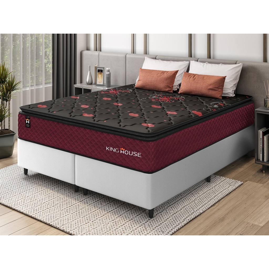 Conjunto Cama Box c/ Molas Ensacadas Toronto Vermelho Queen 158x198x66 Conjunto Cama Box c/ Molas Ensacadas Toronto Vermelho Queen 158x198x66