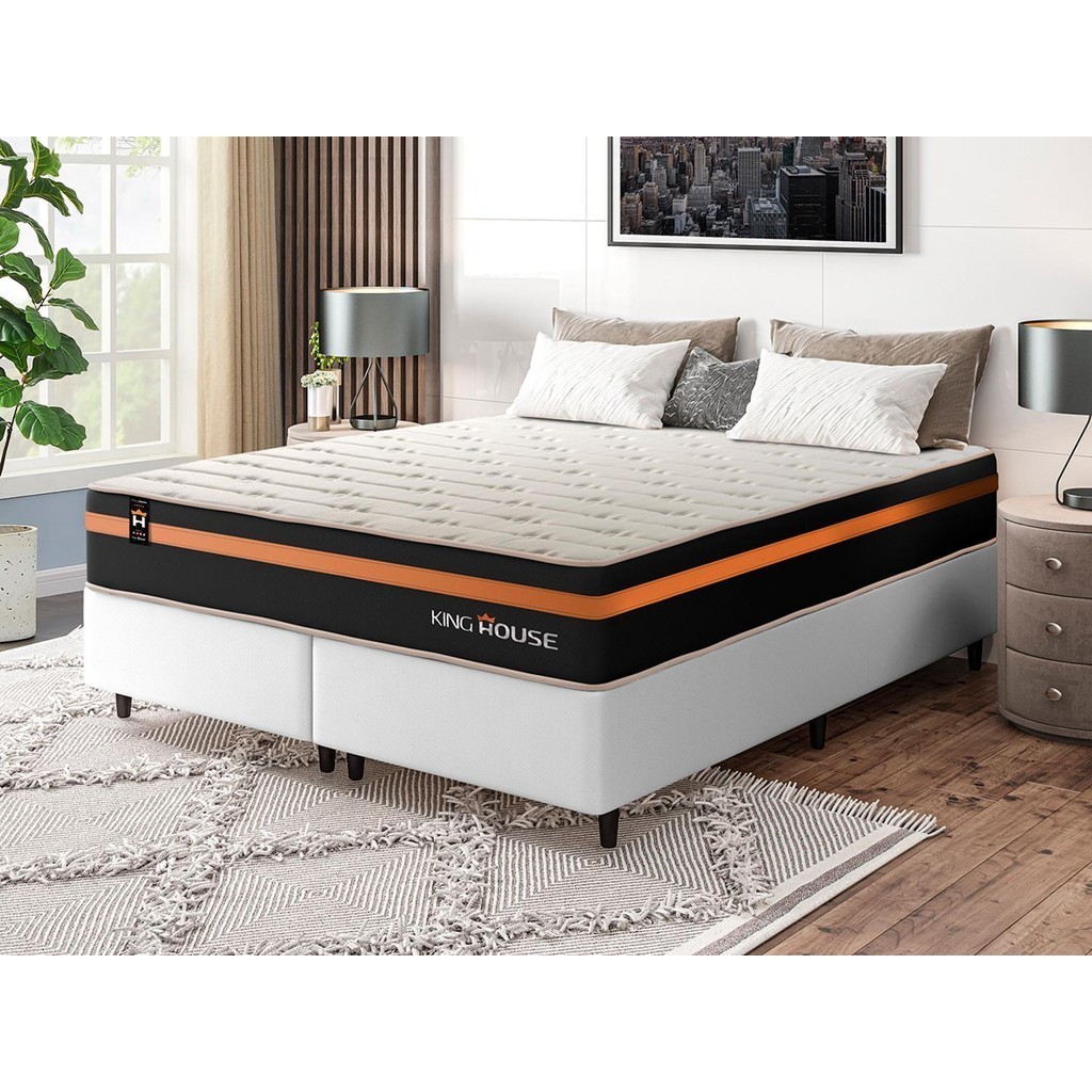 Conjunto Cama Box c/ Molas Ensacadas Sirius Preto Queen 158x198x65 Conjunto Cama Box c/ Molas Ensacadas Sirius Preto Queen 158x198x65