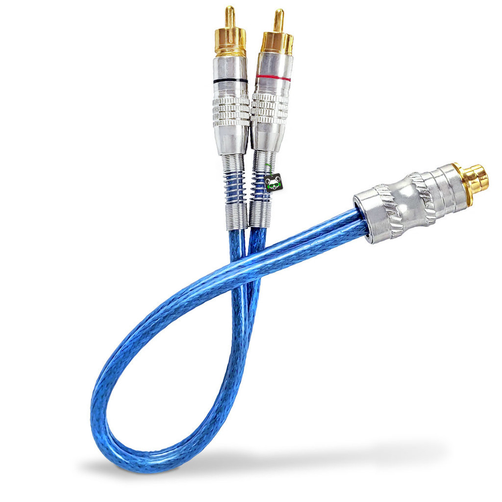 Cabo Y RCA Blindado Plug Metal 2 Machos 1 Fêmea 5mm 30cm Cabo Y RCA Blindado Plug Metal 2 Machos 1 Fêmea 5mm 30cm