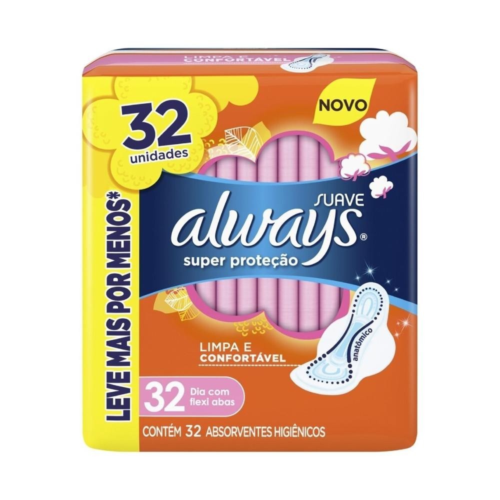 Absorvente Always Super Protecao Suave com Abas 32 Unidades Leve mais Por menos Absorvente Always Super Protecao Suave com Abas 32 Unidades Leve mais Por menos