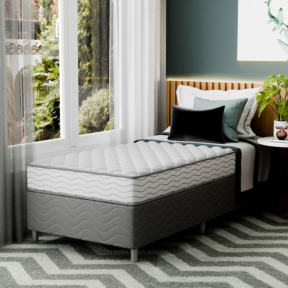 Cama Box com Colchão Solteiro Howie Misto D33 (17x88x188) Branco e Cinza Cama Box com Colchão Solteiro Howie Misto D33 (17x88x188) Branco e Cinza