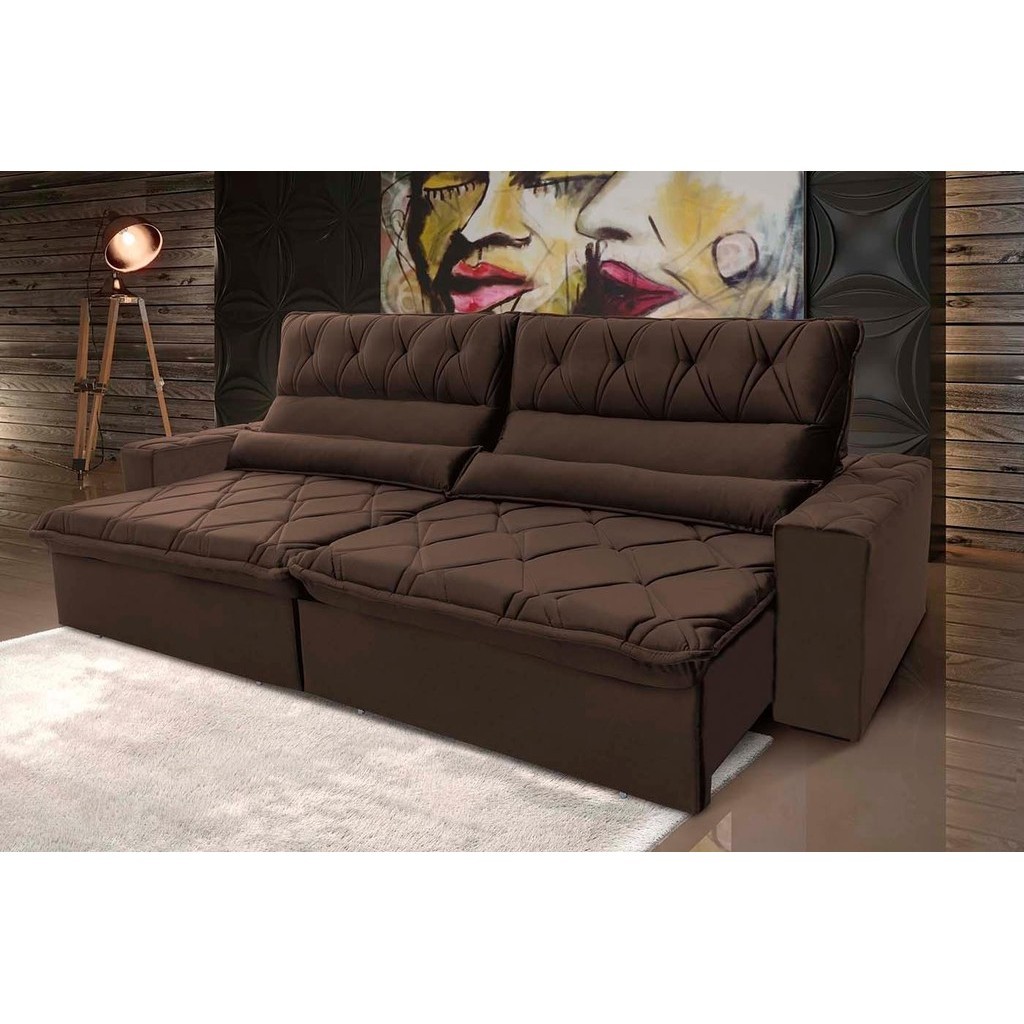 Sofá Retrátil Reclinável França 2,70m Suede Velut Marrom Molas no Assento – King House Sofá Retrátil Reclinável França 2,70m Suede Velut Marrom Molas no Assento – King House