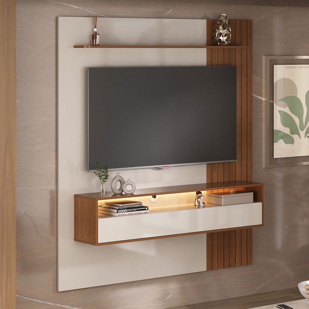 Painel para TV Até 65 Polegadas Matisse Frisado 1 Porta Basculante Cinamomo/Off White – Artely Painel para TV Até 65 Polegadas Matisse Frisado 1 Porta Basculante Cinamomo/Off White – Artely