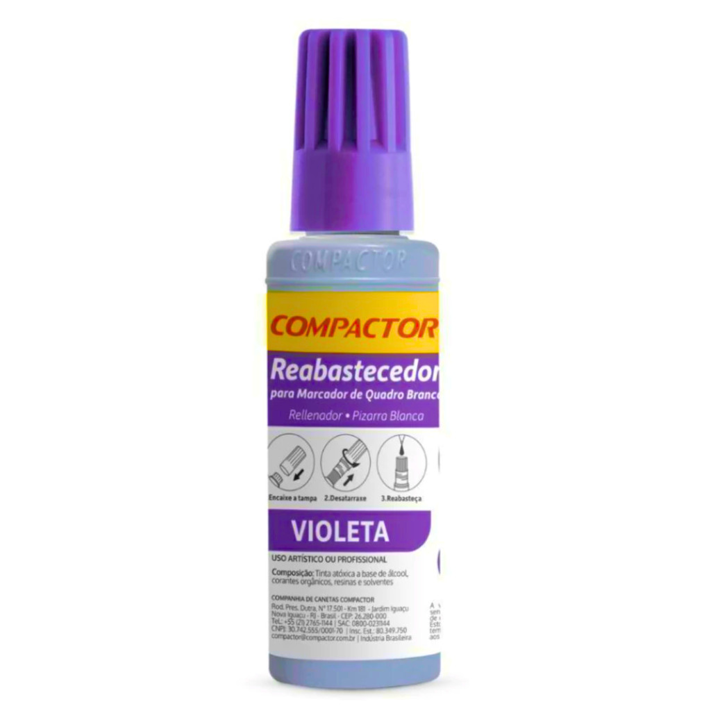 Reabastecedor Refil Para Quadro Branco Compactor 30mL – VIOLETA Reabastecedor Refil Para Quadro Branco Compactor 30mL – VIOLETA