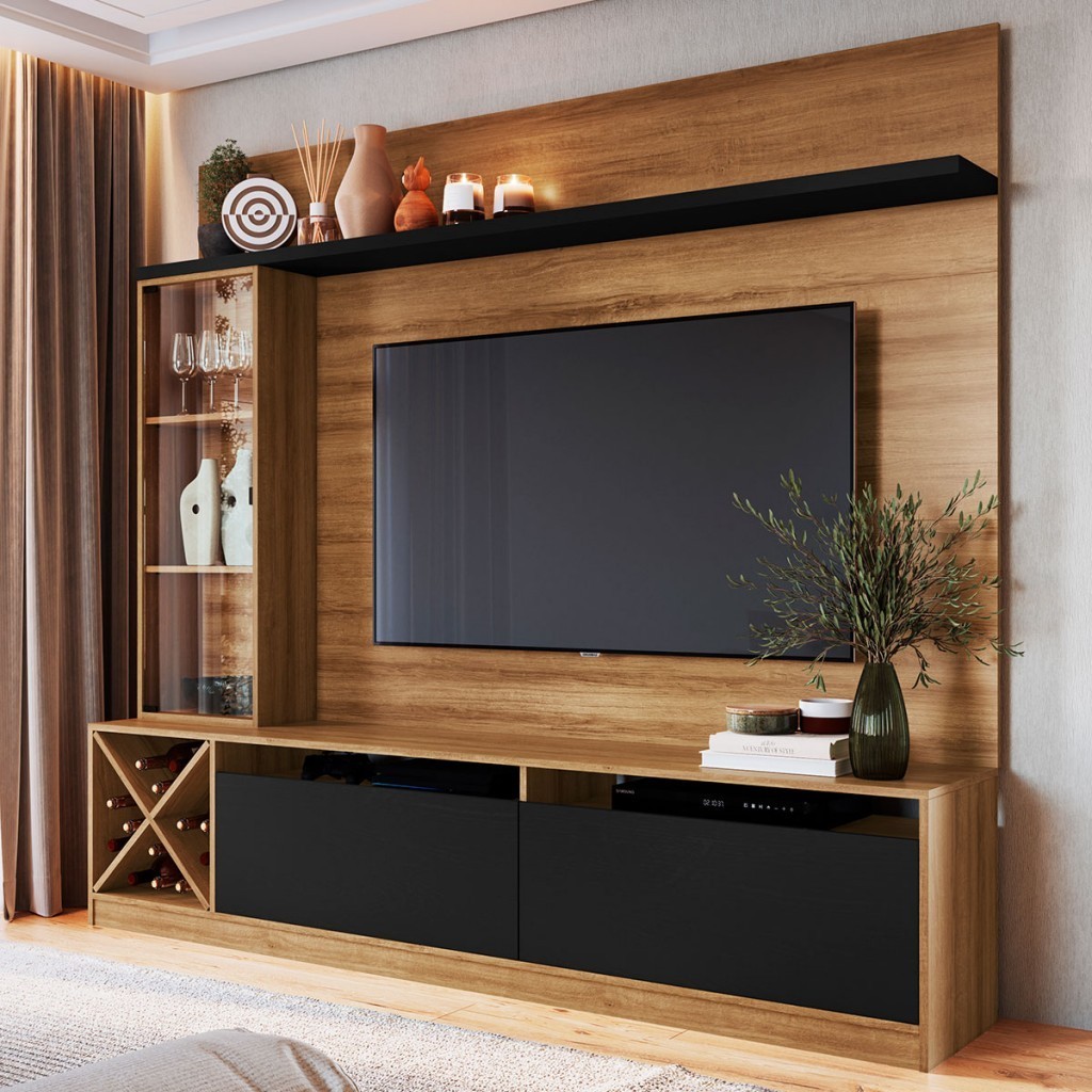 Rack com Painel para TV Até 50 Polegadas Coliseu 3 Portas Montana/Preto – Panorama Móveis Rack com Painel para TV Até 50 Polegadas Coliseu 3 Portas Montana/Preto – Panorama Móveis