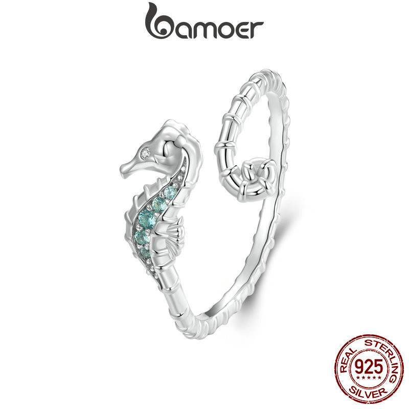 Bamoer 925 Sterling Sliver Fita Aberta Anel Cavalo Marinho Design Jóias De Moda Presentes Para Mulheres Bamoer 925 Sterling Sliver Fita Aberta Anel Cavalo Marinho Design Jóias De Moda Presentes Para Mulheres