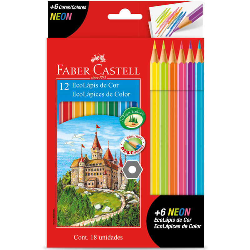Lápis de cor 12 cores + 6 neon 120112+6N Faber-Castell Lápis de cor 12 cores + 6 neon 120112+6N Faber-Castell