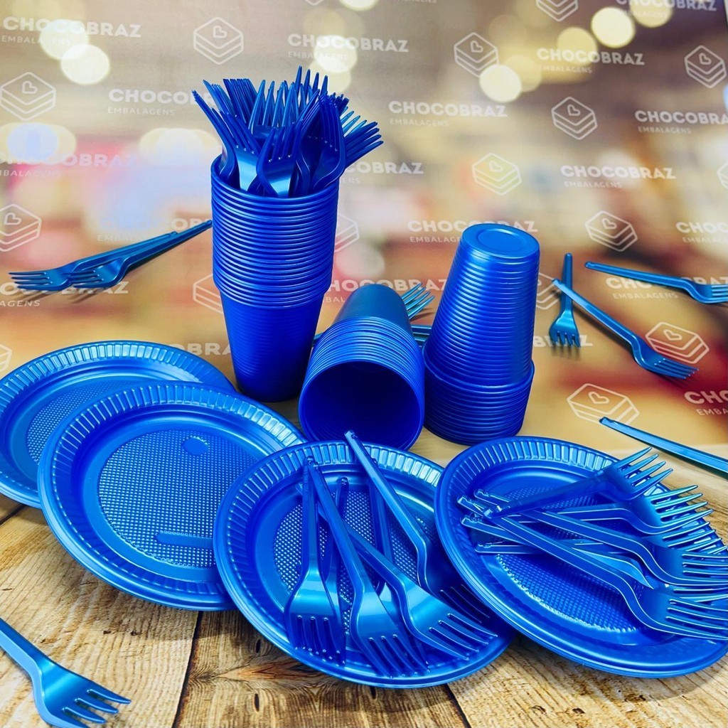 Kit Festa 50 PESSOAS DESCARTAVEIS AZUL PEROLADO GARFO + PRATO + COPO Kit Festa 50 PESSOAS DESCARTAVEIS AZUL PEROLADO GARFO + PRATO + COPO