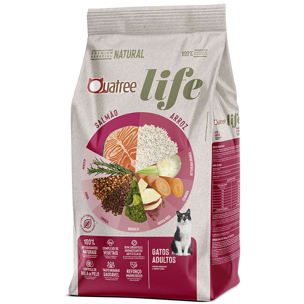 Ração Quatree Life Gatos Adultos Sabor Salmão e Arroz 10kg Ração Quatree Life Gatos Adultos Sabor Salmão e Arroz 10kg