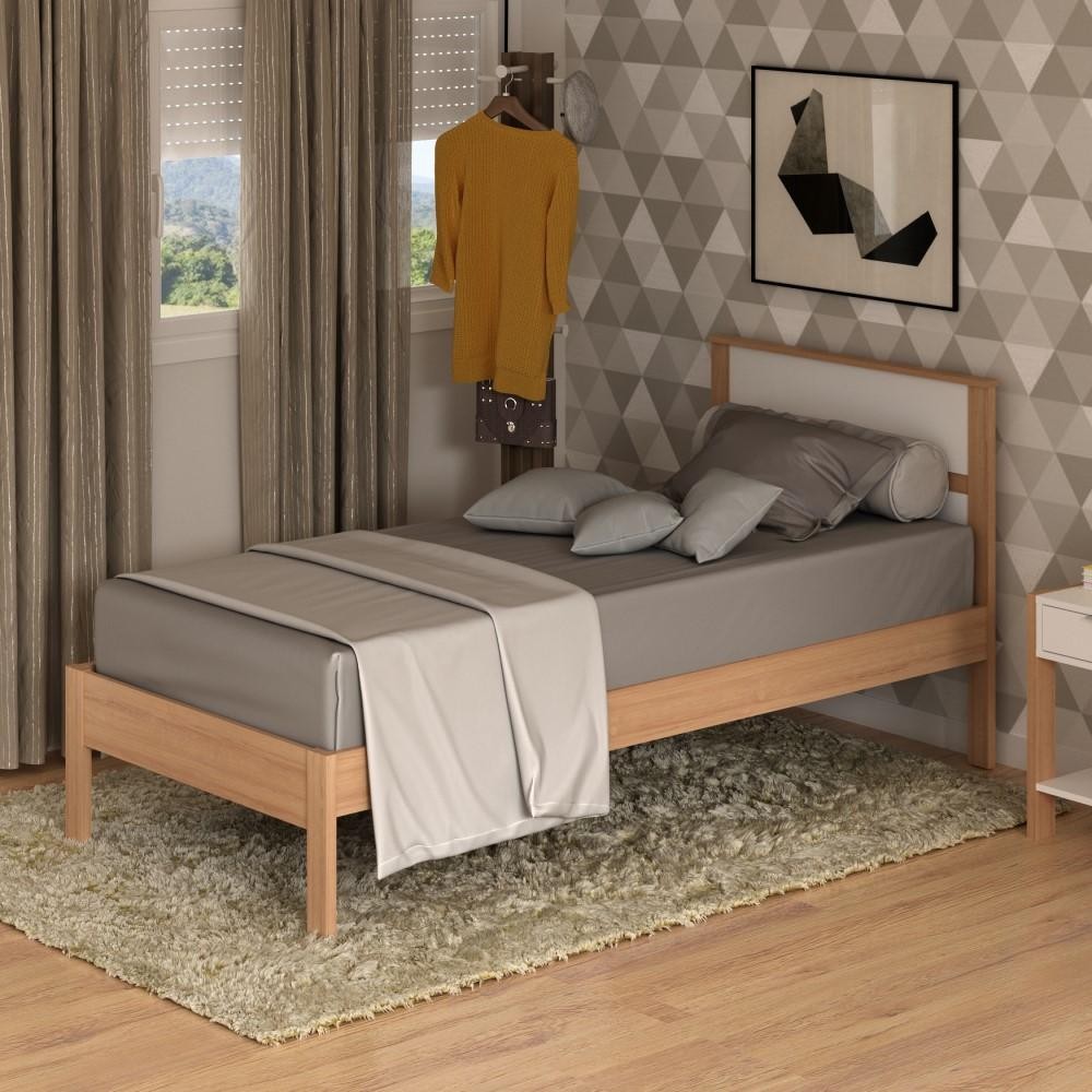 Cama de Solteiro 196 cm Com Cabeceira Quarto Adulto Amêndoa Marrom Madeira Branco Cama de Solteiro 196 cm Com Cabeceira Quarto Adulto Amêndoa Marrom Madeira Branco