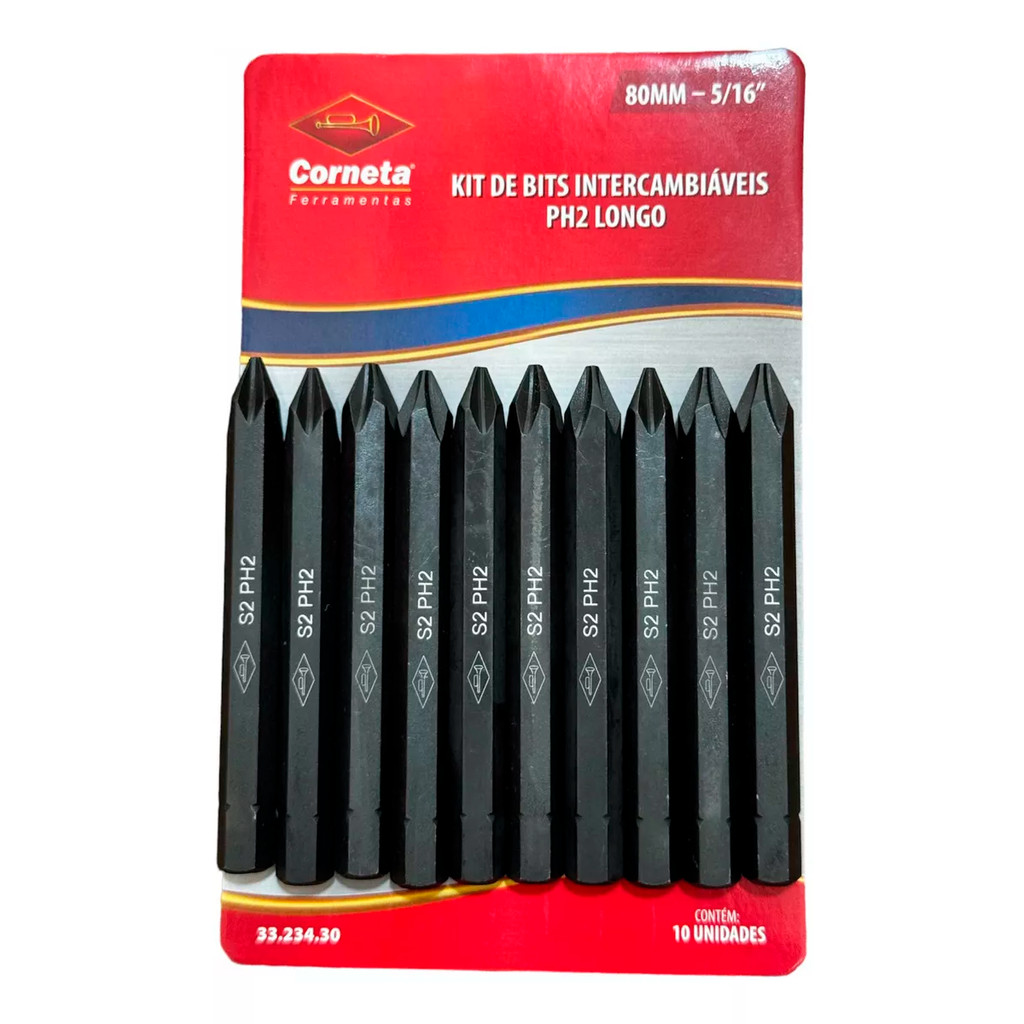 Kit Jogo De Ponta Bits Preto Intercambiável PH2 80mm 5/16Pol. 10 Unidades Profissional Kit Jogo De Ponta Bits Preto Intercambiável PH2 80mm 5/16Pol. 10 Unidades Profissional