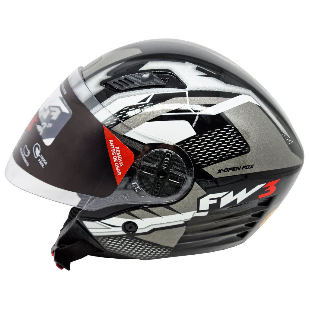 Capacete Aberto Fw3 X Open Up Grafite Preto Branco C/ Oculos Capacete Aberto Fw3 X Open Up Grafite Preto Branco C/ Oculos