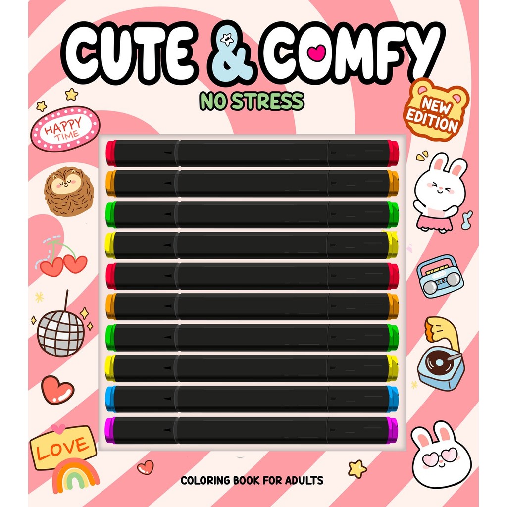 Cute & Comfy New Edition – Livro de Colorir Adulto – 10 Canetas – No Stress Cute & Comfy New Edition – Livro de Colorir Adulto – 10 Canetas – No Stress