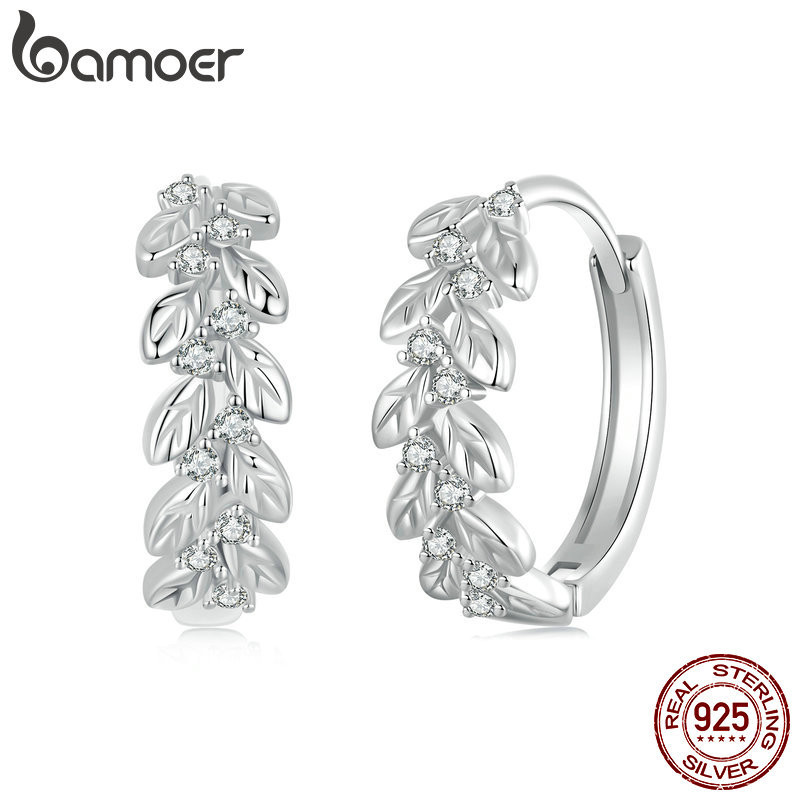 Brincos Bamoer 925 Sterling Sliver Hoop Desenho De Folha Jóias Presentes Para Mulheres Brincos Bamoer 925 Sterling Sliver Hoop Desenho De Folha Jóias Presentes Para Mulheres