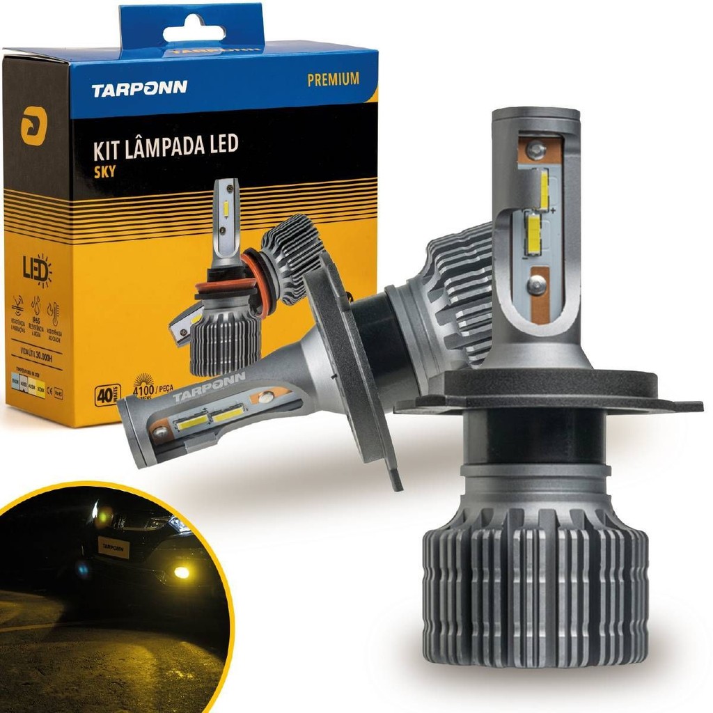 Kit Lâmpada Led Sky H4 40w 8200lm 3000k Amarela 12v Tarponn Kit Lâmpada Led Sky H4 40w 8200lm 3000k Amarela 12v Tarponn