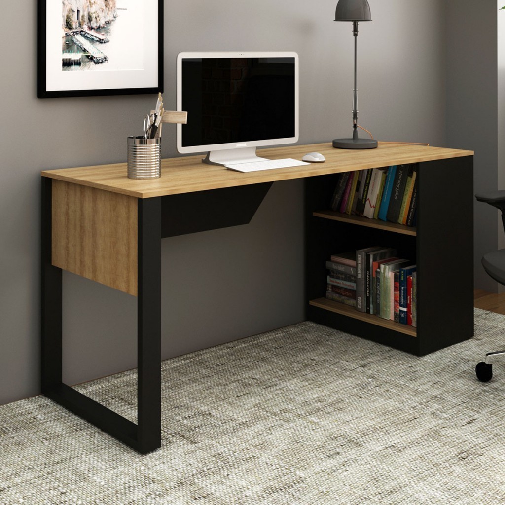 Mesa para Escritório 1 Prateleira Me4182 Amêndoa/Preto – Tecno Mobili Mesa para Escritório 1 Prateleira Me4182 Amêndoa/Preto – Tecno Mobili