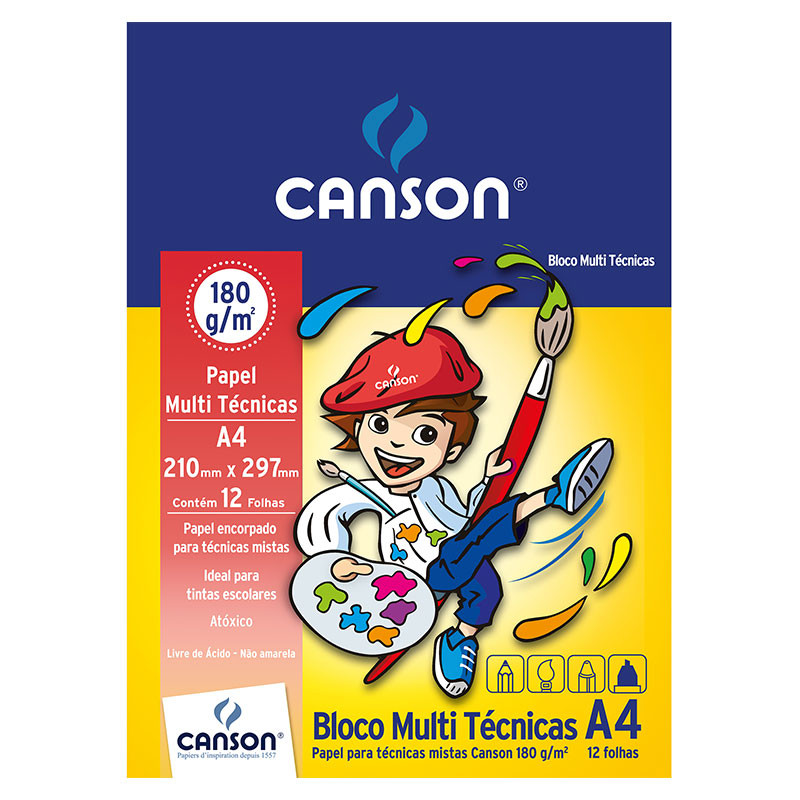 Bloco Pintura multiuso A4 180g com 12 folhas 66667500 Canson