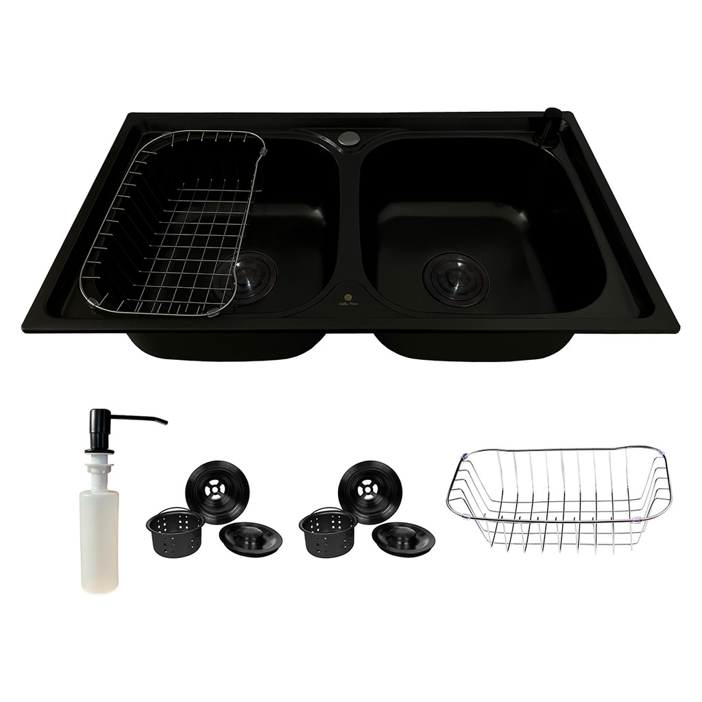 Cuba Gourmet Cozinha Inox 304 Preta 78x43cm Com Dosador E Cesto Escorredor Luxo