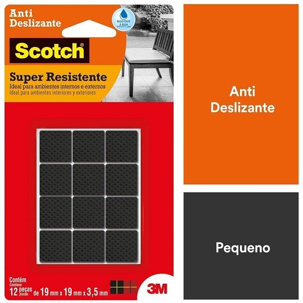 Protetor ANTI Deslizante Quadrado P 19MM X 19MM X 3,5MM com 12 SCOTCH 3M
