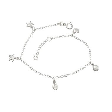 Pulseira Feminina de Prata 925 Buzio Concha e Estrela do Mar