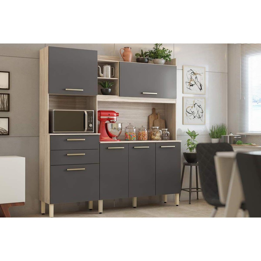 Kit de Cozinha Compacta Select c/ 6 Portas e 2 Gavetas 178×194 Avena/Grafito – Demóbile Kit de Cozinha Compacta Select c/ 6 Portas e 2 Gavetas 178×194 Avena/Grafito – Demóbile