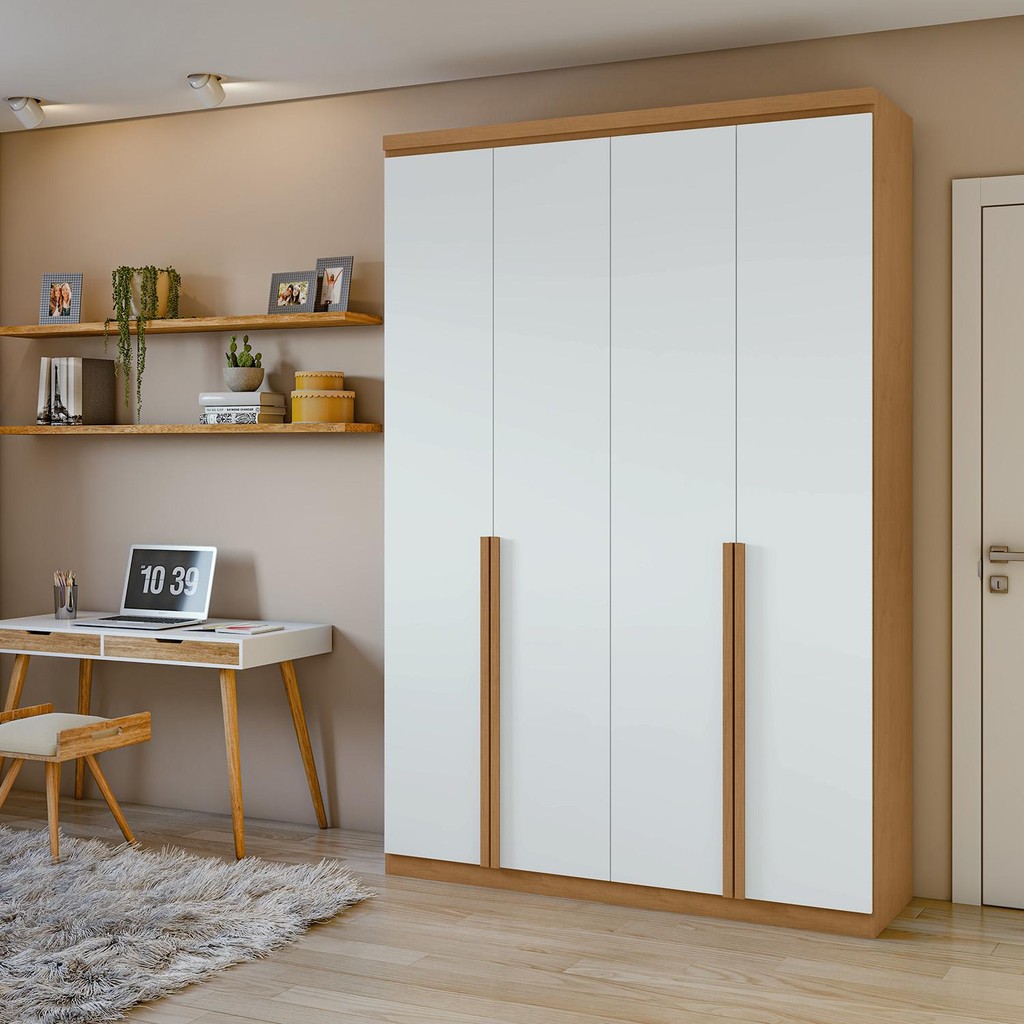 Guarda-Roupa Solteiro 100%MDF Alonzo 4 portas Amendoa/Branco Guarda-Roupa Solteiro 100%MDF Alonzo 4 portas Amendoa/Branco