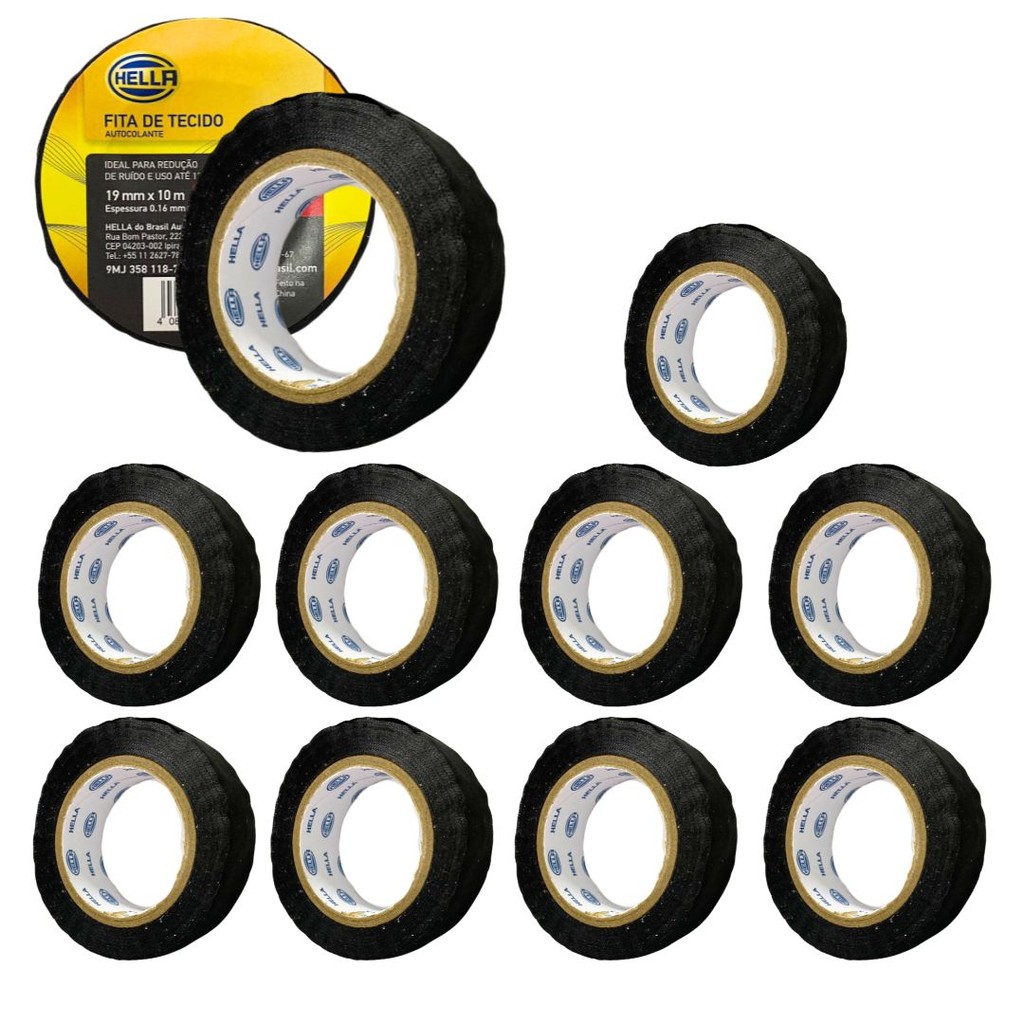 Kit 10 Fita Tecido Lona 19mm X 10Metros AntiChama Chicote Elétrico Fita Tecido AntiRuido Acabamento Kit 10 Fita Tecido Lona 19mm X 10Metros AntiChama Chicote Elétrico Fita Tecido AntiRuido Acabamento