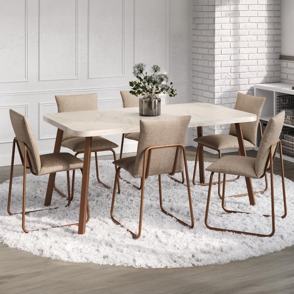 Conjunto Sala de Jantar 6 Cadeiras Di Nettuno Carraro Petra e Rosê Conjunto Sala de Jantar 6 Cadeiras Di Nettuno Carraro Petra e Rosê