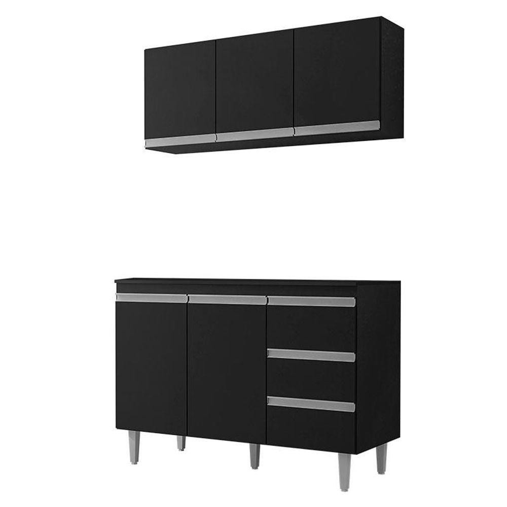 Balcão De Cozinha Com Tampo 120 Cm E Armário Aéreo Andréia Preto Fosco – Ajl Balcão De Cozinha Com Tampo 120 Cm E Armário Aéreo Andréia Preto Fosco – Ajl