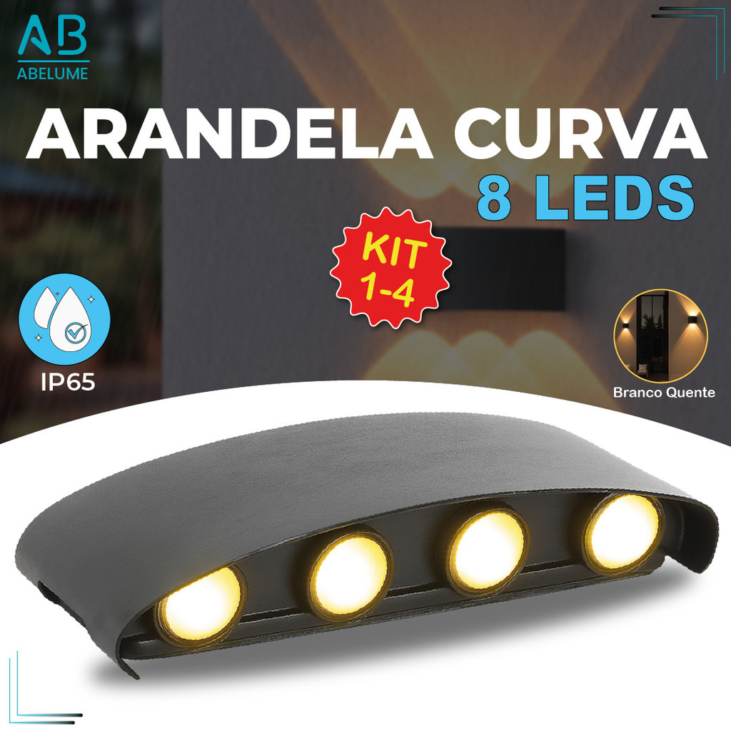 Luminária Arandela Led Meia Lua Curva 8W Parede Luz Quente 8 LEDS Estrutura Preta Luminária Arandela Led Meia Lua Curva 8W Parede Luz Quente 8 LEDS Estrutura Preta