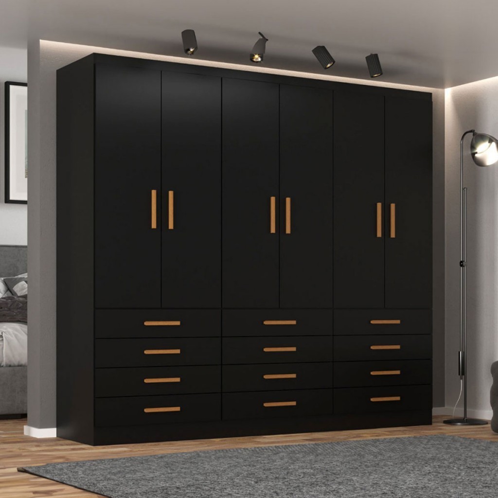 Guarda-Roupa Casal New Mônaco 6 Portas 12 Gavetas Preto – Evidência Móveis Guarda-Roupa Casal New Mônaco 6 Portas 12 Gavetas Preto – Evidência Móveis