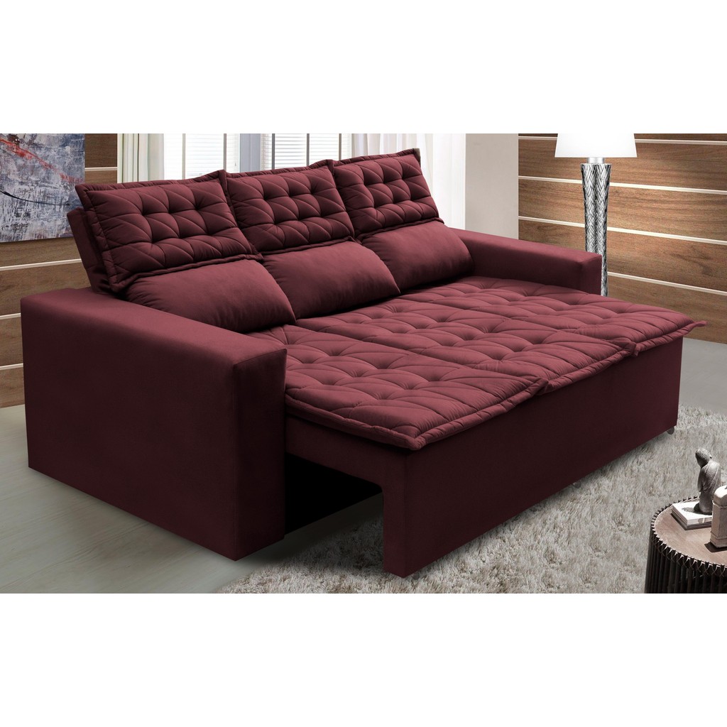 Sofá 3 Lugares Retrátil e Reclinável Cama inBox Slim 2,00m Velusoft Vinho Sofá 3 Lugares Retrátil e Reclinável Cama inBox Slim 2,00m Velusoft Vinho