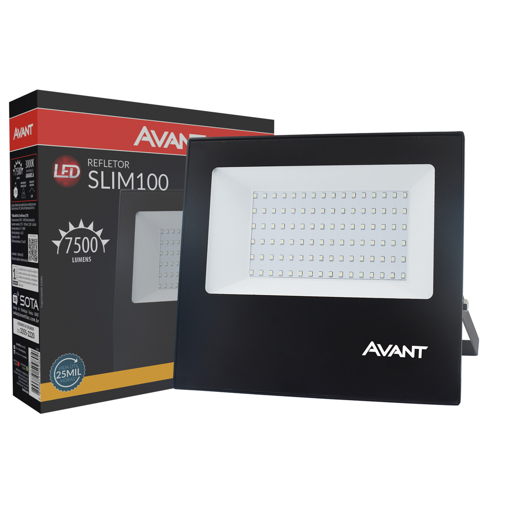 Refletor Led Slim 100w 7500lm 3000k Bivolt Ip65 Avant Refletor Led Slim 100w 7500lm 3000k Bivolt Ip65 Avant