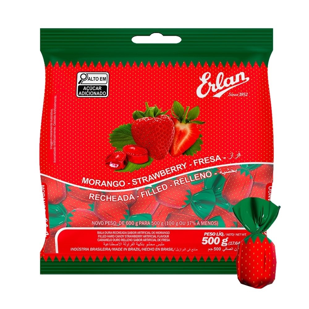 Bala Erlan Recheada Morango Cestinha 500g Bala Erlan Recheada Morango Cestinha 500g