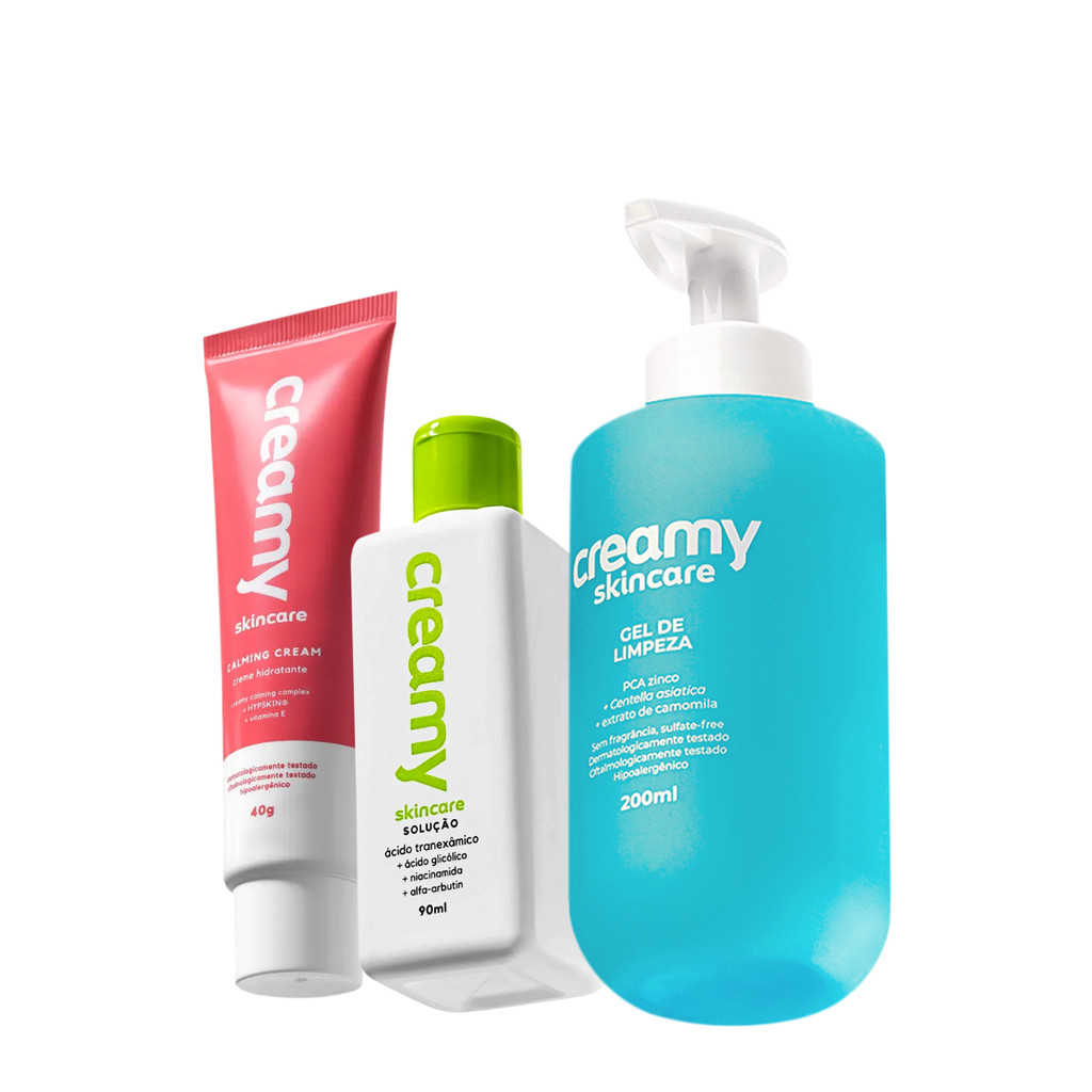 Kit Creamy Skincare Gel de Limpeza Calming Cream Ácido Tranexâmico (3 produtos) Kit Creamy Skincare Gel de Limpeza Calming Cream Ácido Tranexâmico (3 produtos)