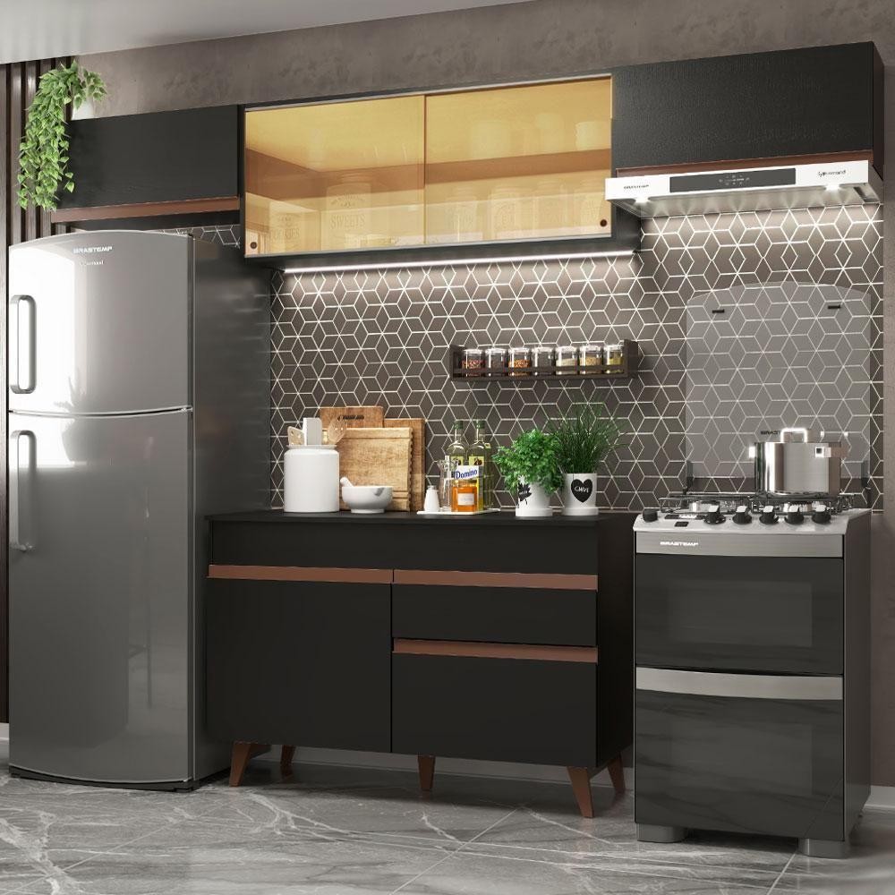 Cozinha Compacta Madesa Reims Com Armário E Balcão Preto Cozinha Compacta Madesa Reims Com Armário E Balcão Preto