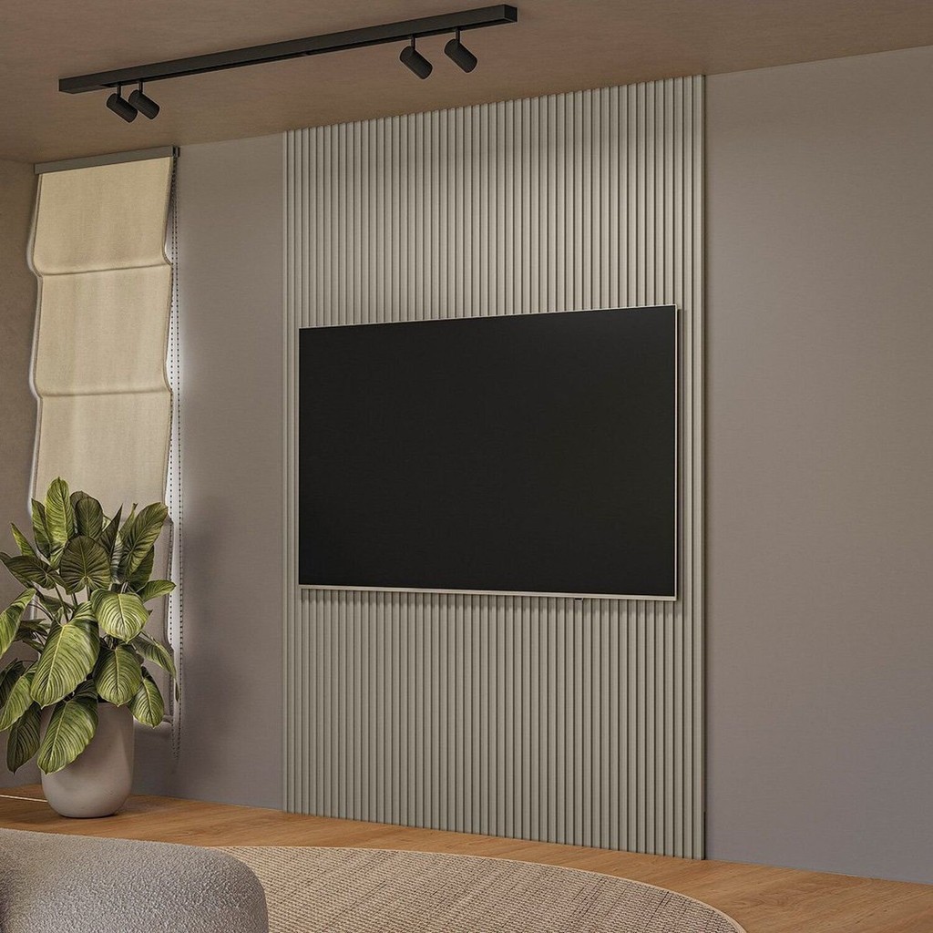 Painel Ripado para TV até 75 Polegadas MDF 180cmx250cm Modular Gris Fosco Painel Ripado para TV até 75 Polegadas MDF 180cmx250cm Modular Gris Fosco