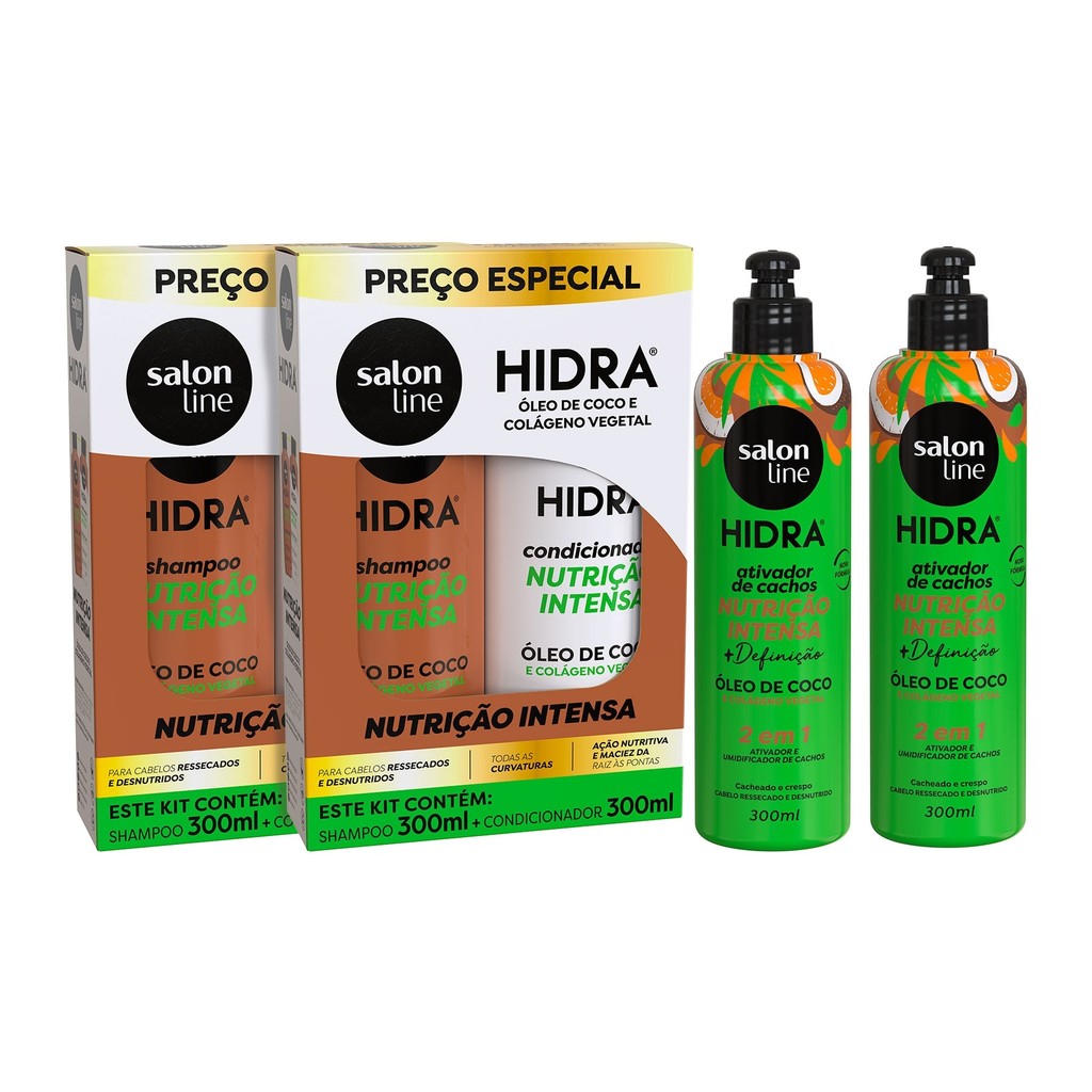 Kit Hidra Coco 2 Shampoos, 2 Condicionadores, 2 Ativadores de Cachos, Salon Line Kit Hidra Coco 2 Shampoos, 2 Condicionadores, 2 Ativadores de Cachos, Salon Line