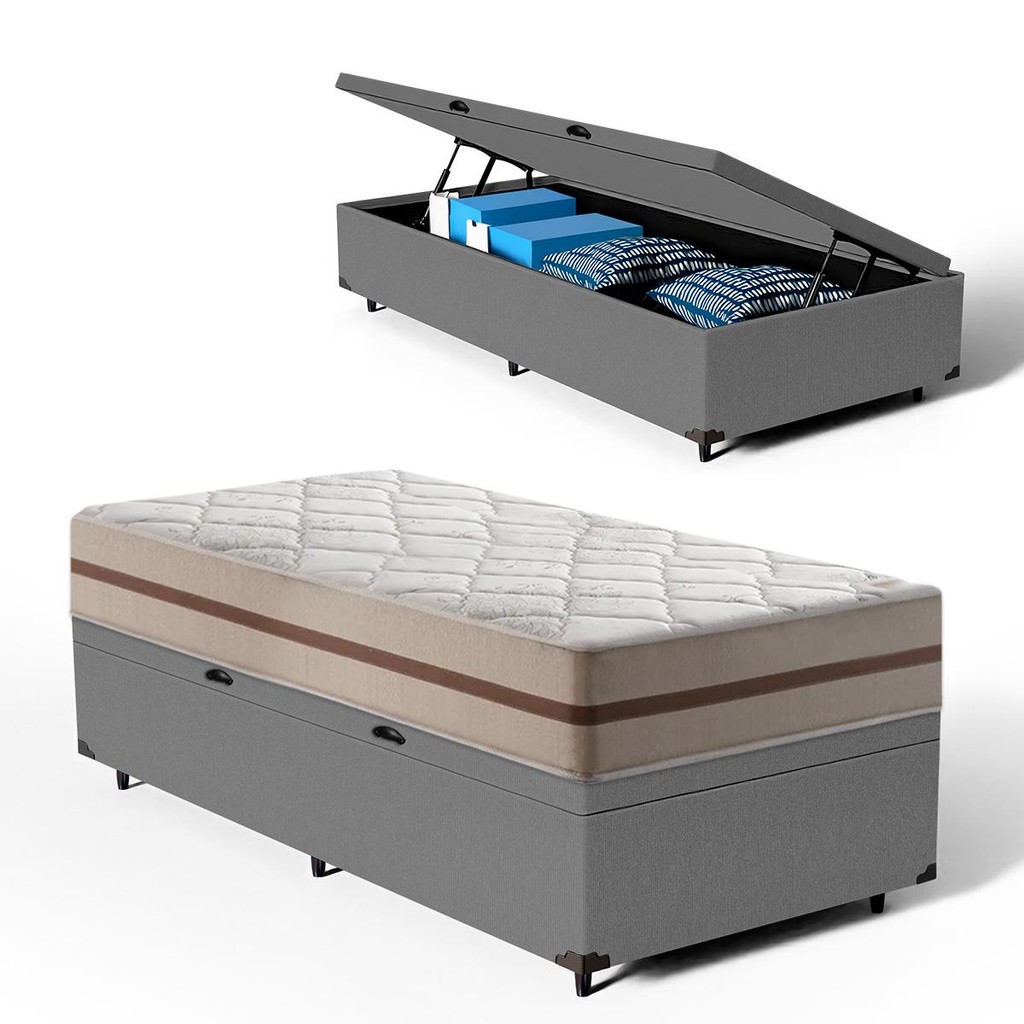 Cama Box Baú com Colchão de Molas Ensacadas Classic Pocket Solteiro 78cm