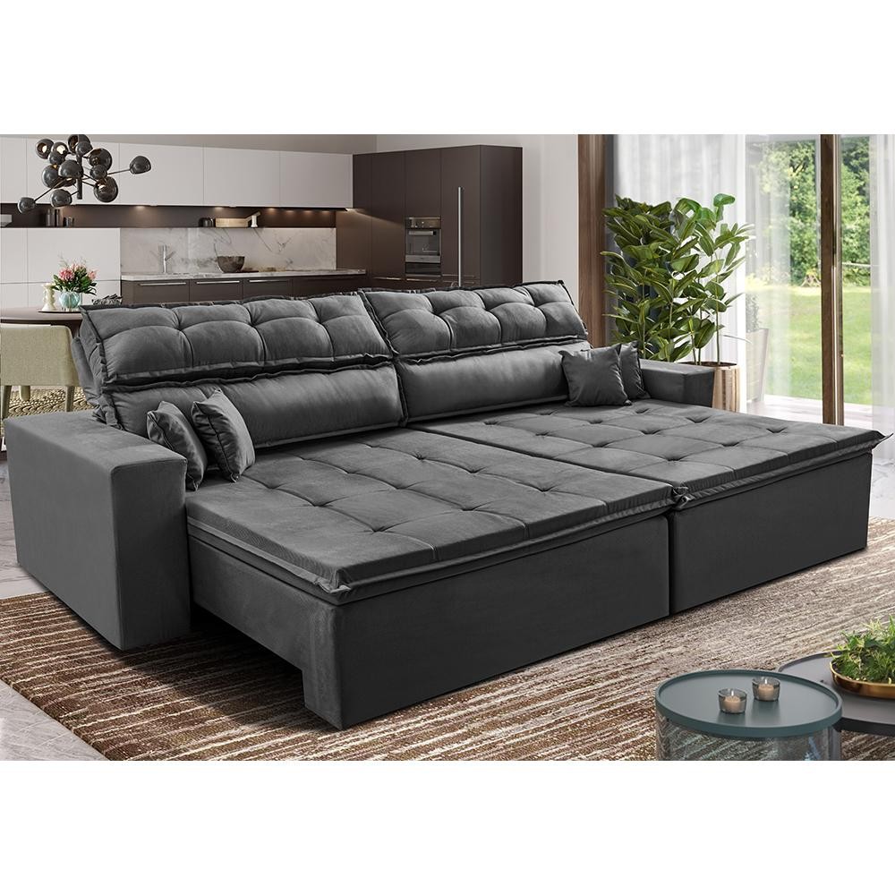 Sofá Retrátil e Reclinável 2,02m Luxos Cama inBox Velusoft Cinza Sofá Retrátil e Reclinável 2,02m Luxos Cama inBox Velusoft Cinza
