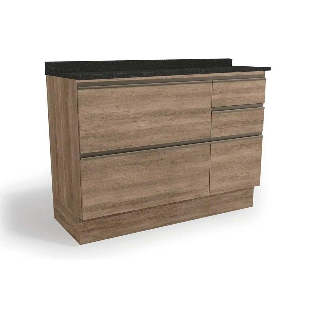 Balcão de Cozinha Maxxi G746 4 Gavetas e 1 Porta c/Tampo 120cm Nogal/Preto Brilho – Kappesberg