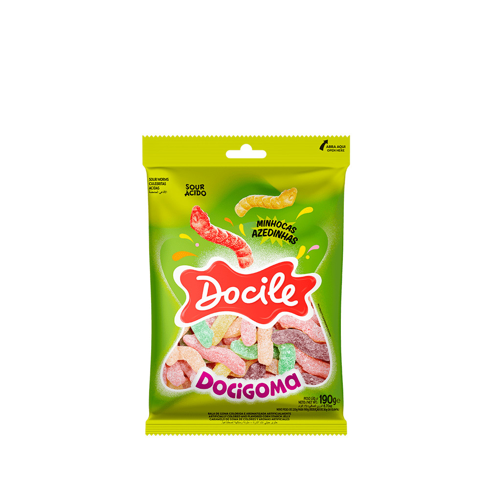 Bala de Goma Minhocas Azedinhas 190g – Docile Bala de Goma Minhocas Azedinhas 190g – Docile