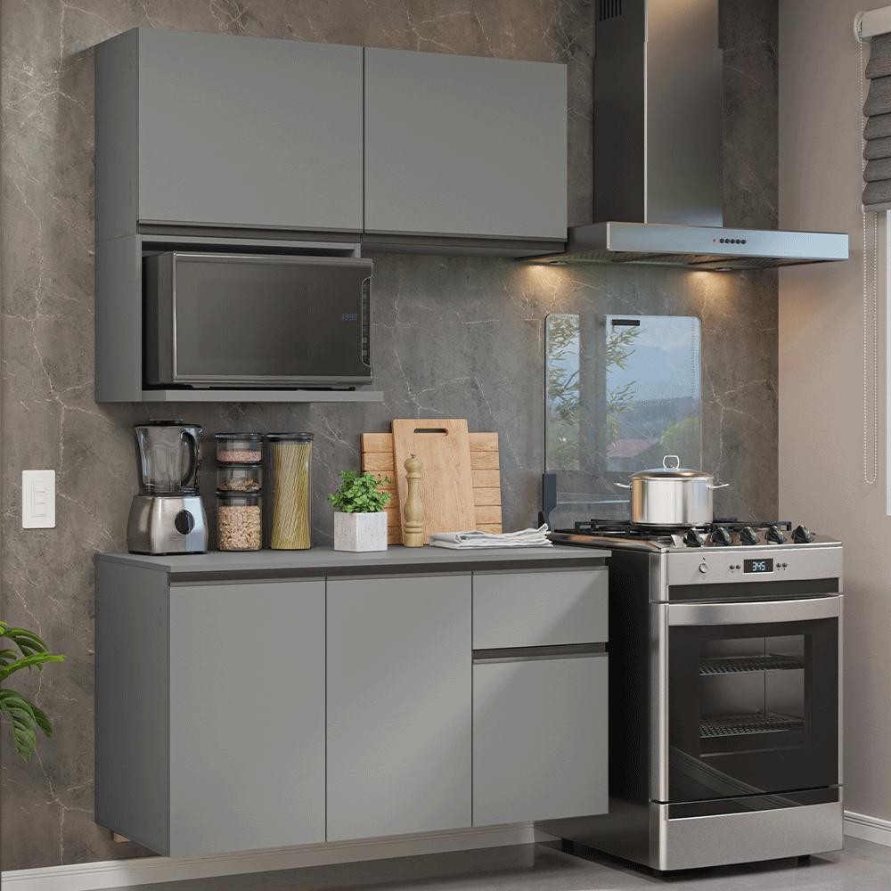 Armário de Cozinha Compacta 120 cm Suspensa Cinza Nice Madesa 06 Armário de Cozinha Compacta 120 cm Suspensa Cinza Nice Madesa 06