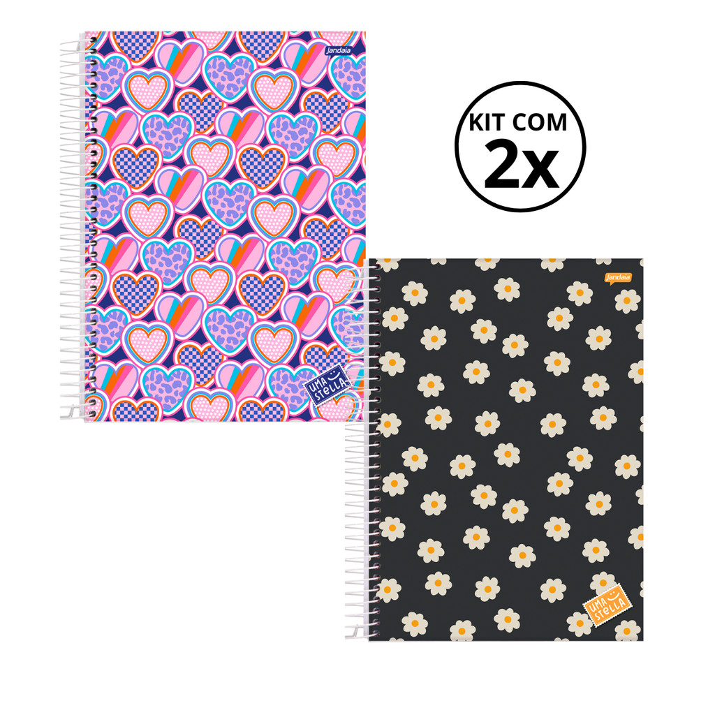 Kit 02 Cadernos Universitário 15 Matérias 240 Folhas Stella – Jandaia CAPA:Coração/Flor Kit 02 Cadernos Universitário 15 Matérias 240 Folhas Stella – Jandaia CAPA:Coração/Flor